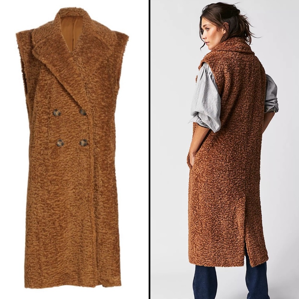 SOLD OUT on Ⓜ️ Free People Cozy Time Teddy Longline Vest Cashew Sherpa - Picture 4 of 8